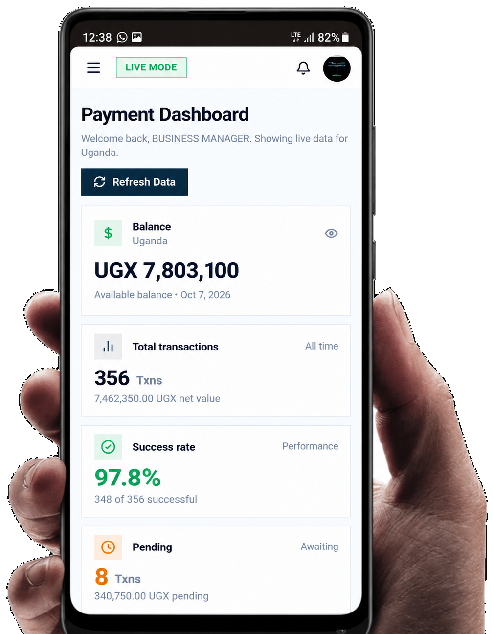 EASYPAY merchant dashboard on a phone